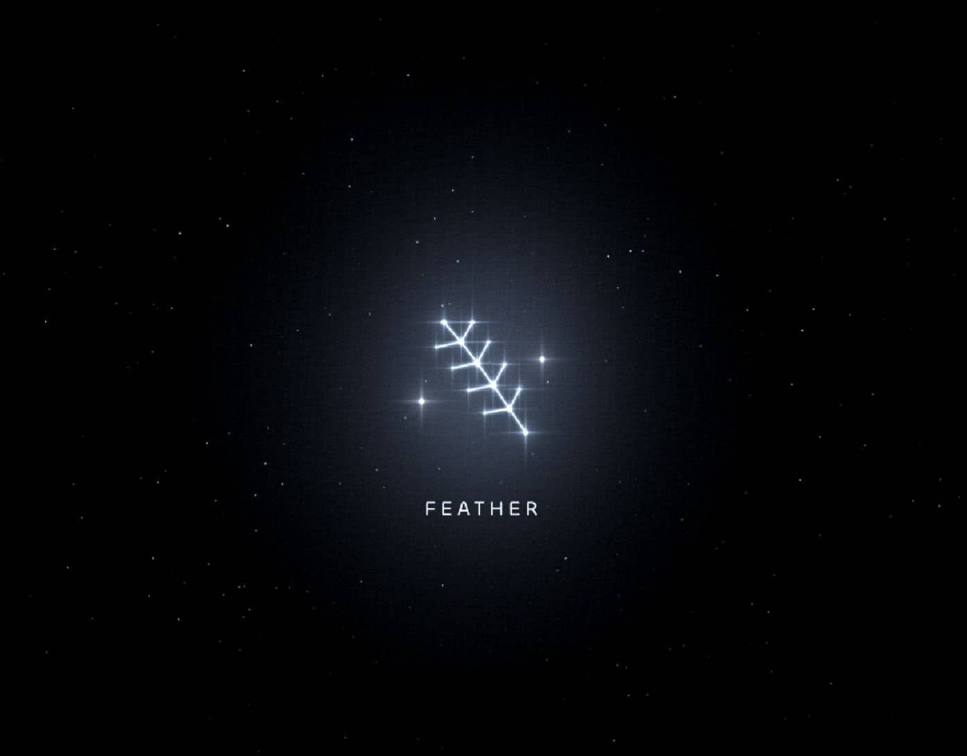 The Feather constellation glowing alone in the night sky
