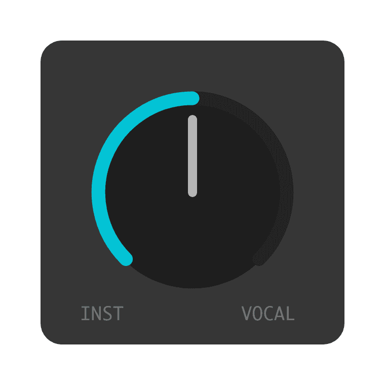 Isovocal's dial on a dark panel, its cyan arc lit from INST up to the top, the middle